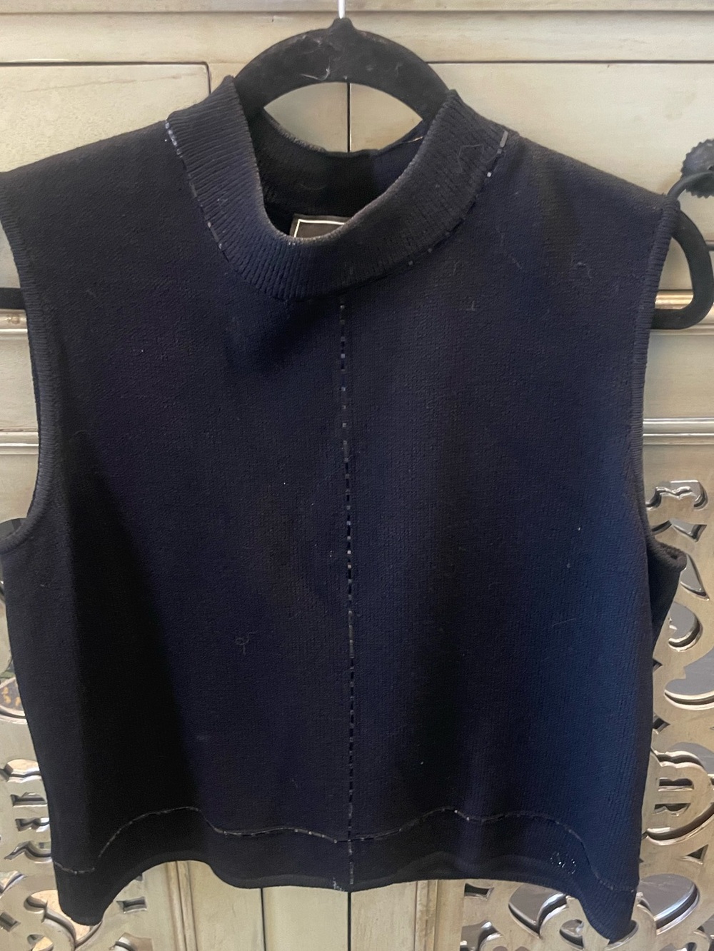 St. John Black Sleeveless Turtleneck Knit Vest
